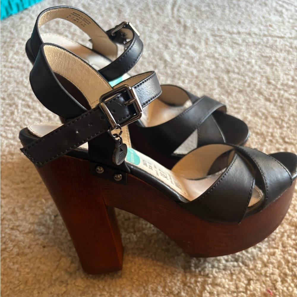 Aldo Black and Brown Platform Sandals with Chunky Heel